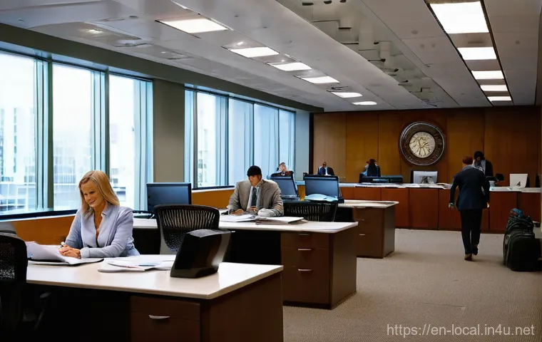 지방공무원 법정근로시간과 초과근무 - **Prompt:** A diverse group of dedicated administrative public servants working late at City Hall. T...