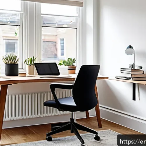 지방공무원 재택근무 생산성 관리법 - A modern home office corner with a sleek wooden desk and ergonomic chair, bathed in natural daylight...