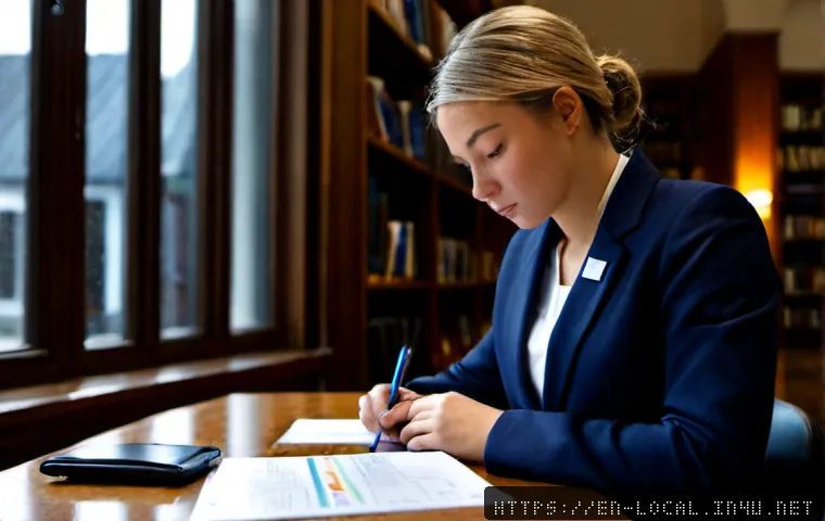 지방공무원 재직 중 자격증 도전 사례 - Photorealistic evening scene of a dedicated local government employee studying for a professional ce...